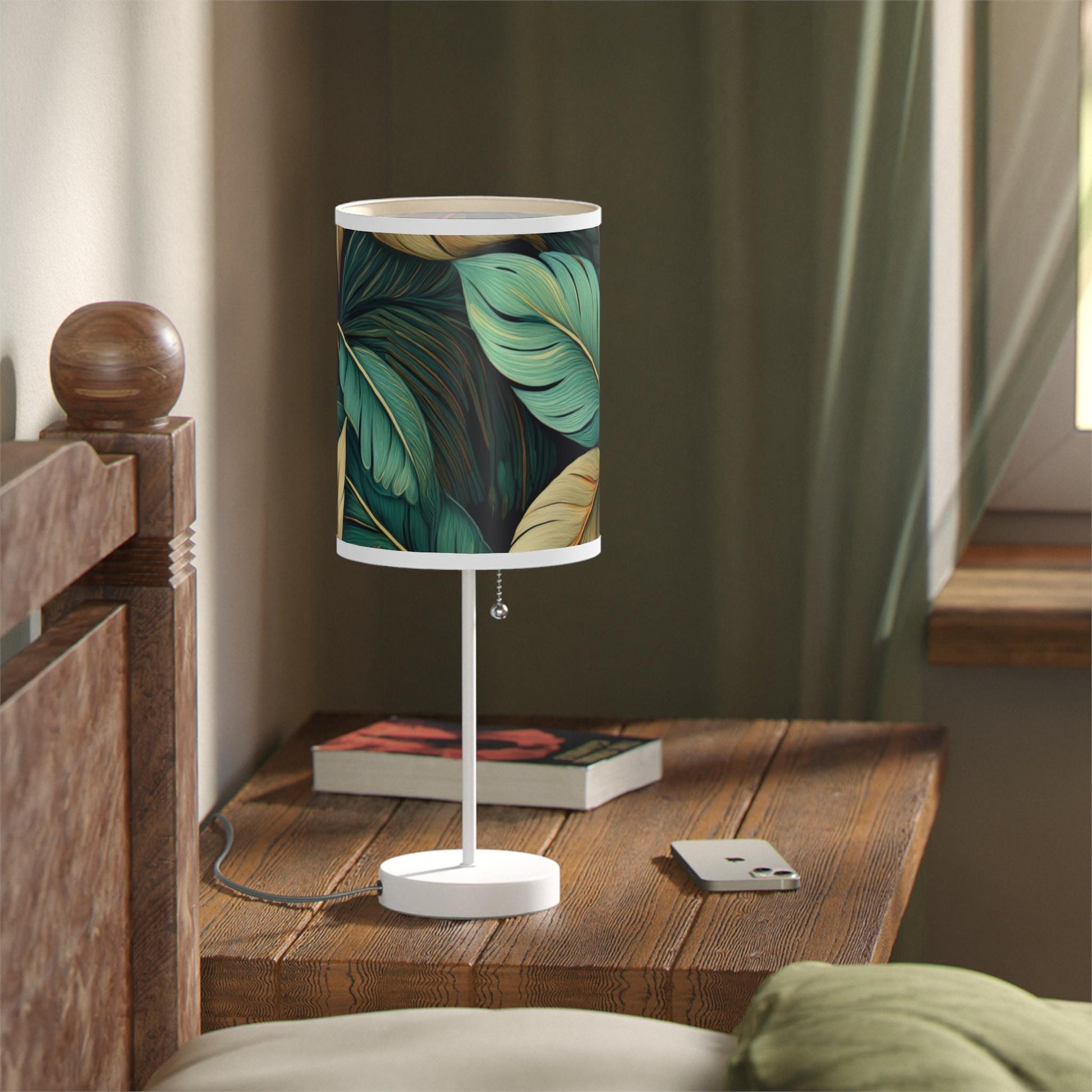 Botanical Leaf Table Lamp, Boho Home Decor, Bedroom Nightstand Light, Greenery Accent, Modern Lighting Fixture, Halo Butterfly