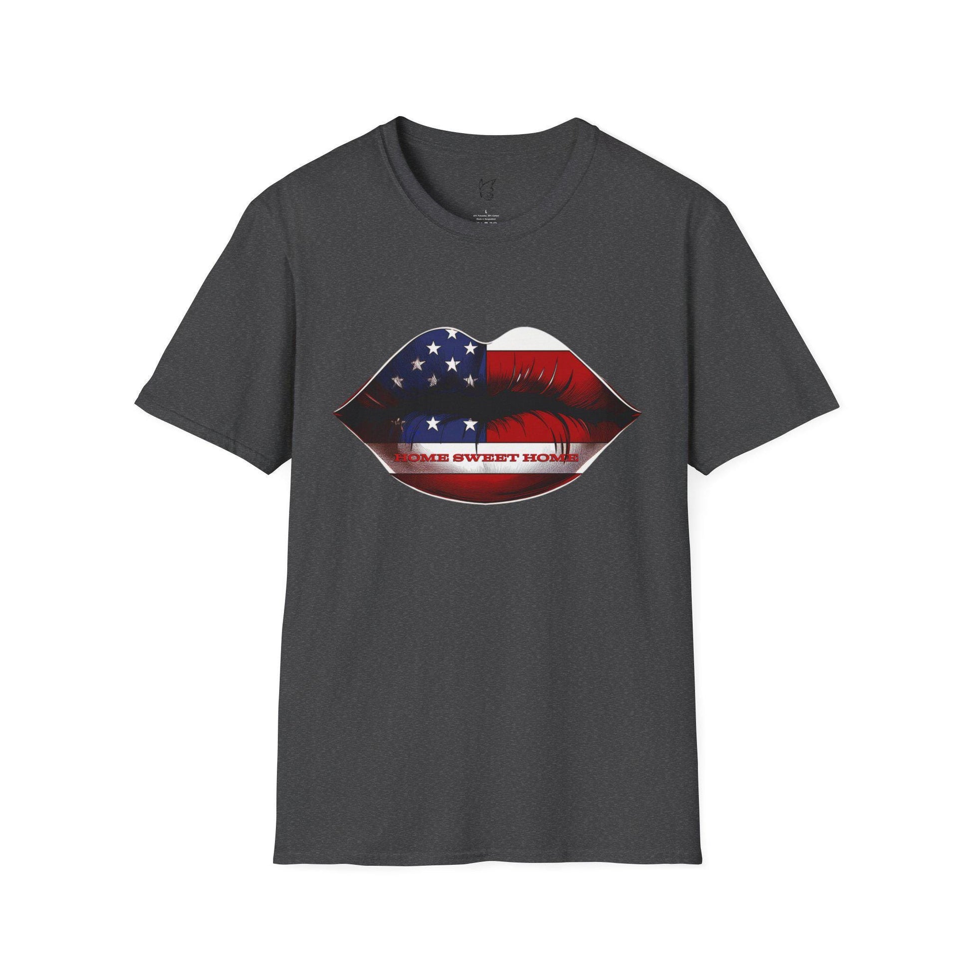Patriotic U.S.A. Lip Home Sweet Home - Unisex Softstyle T-Shirt, USA Pride Shirt, Made in America Tee, Halo Butterfly,  Independence Vintage