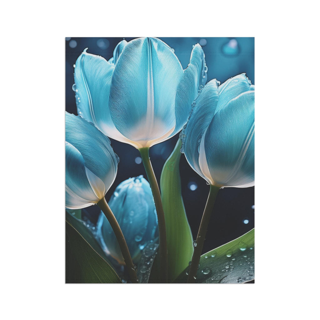 Chic Blue Tulip Garden Banner, Floral Outdoor Decor, Housewarming Gift, Spring Celebrations, Halo Butterfly, Yard Sign, Elegant Garden Art
