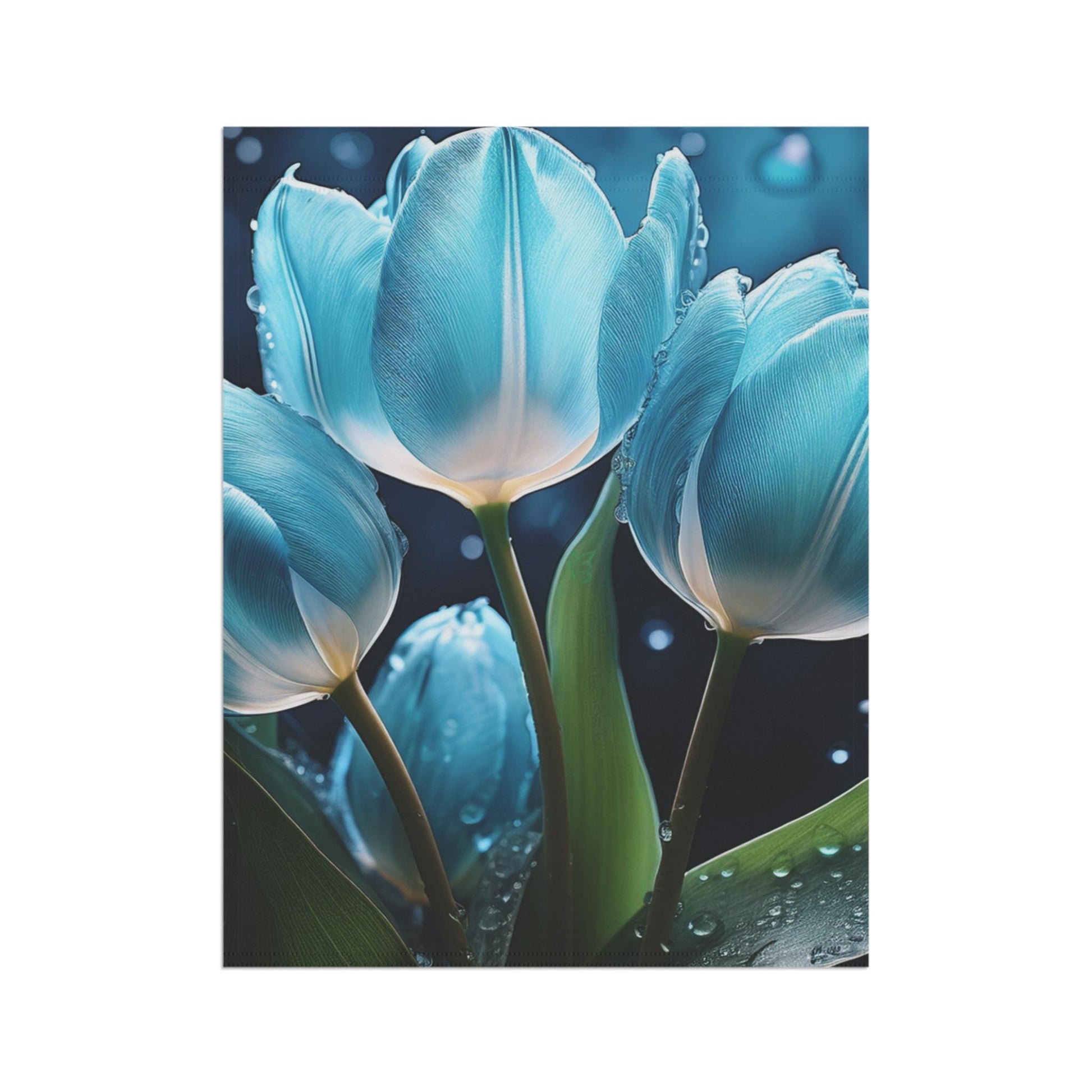 Chic Blue Tulip Garden Banner, Floral Outdoor Decor, Housewarming Gift, Spring Celebrations, Halo Butterfly, Yard Sign, Elegant Garden Art