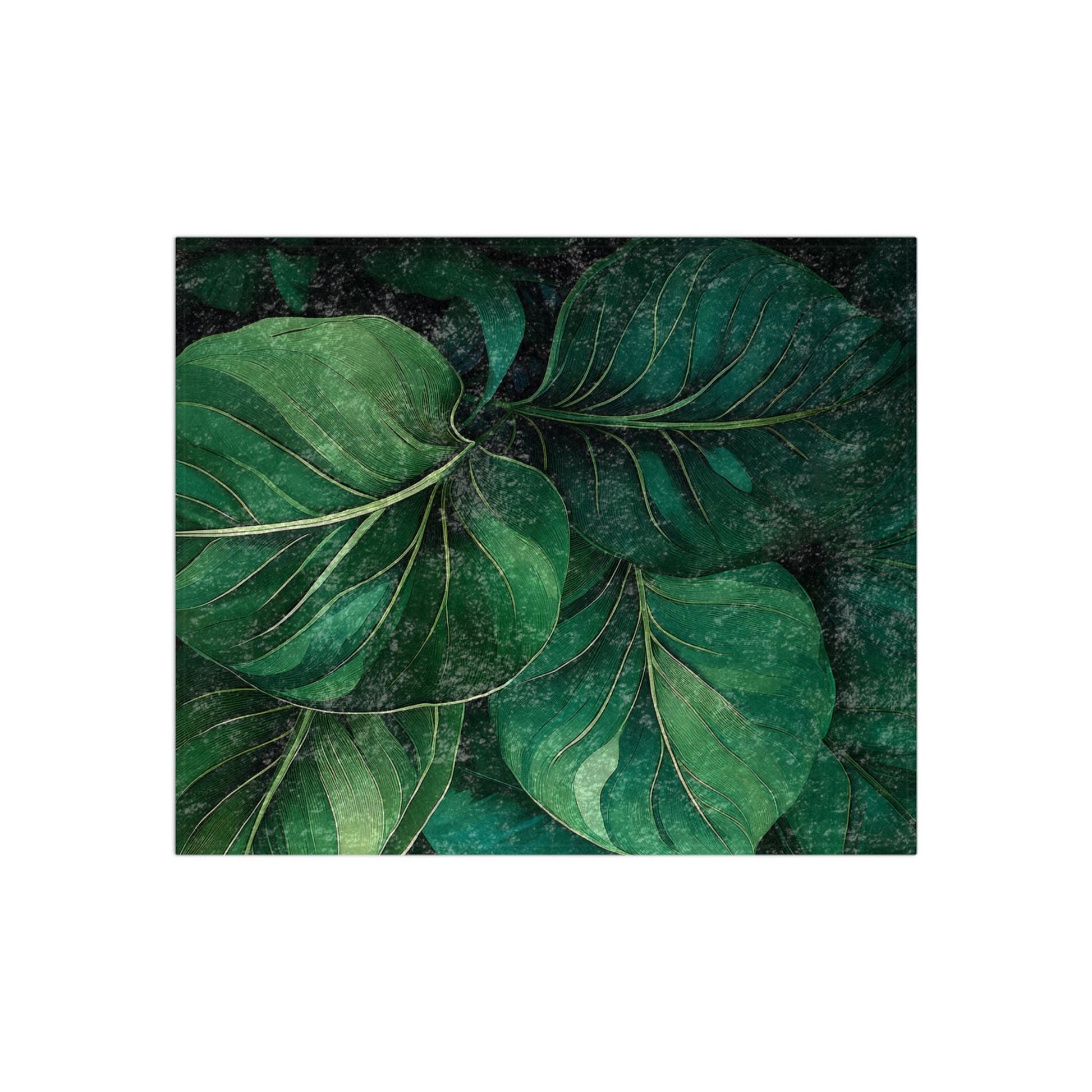 Botanical Emerald Leaves Luxurious Crushed Velvet Blanket, Cozy Throw for Home Decor, Leaf Pattern Soft Blanket, Greenery Decor