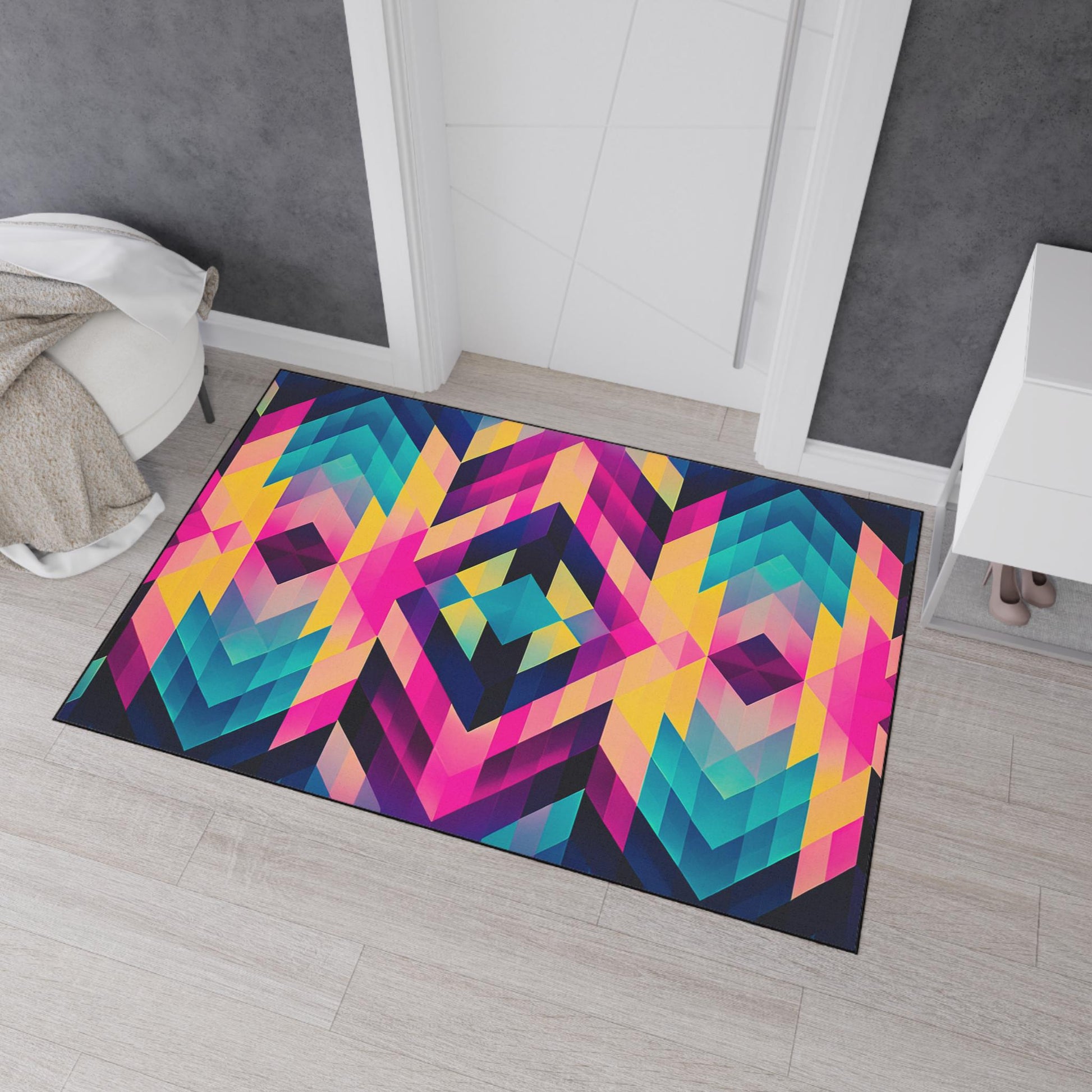 Colorful Geometric Heavy Duty Floor Mat | Stylish Home Decor, Modern Rug, Indoor Entrance Mat, Vibrant Kitchen Mat, Durable Floor Covering