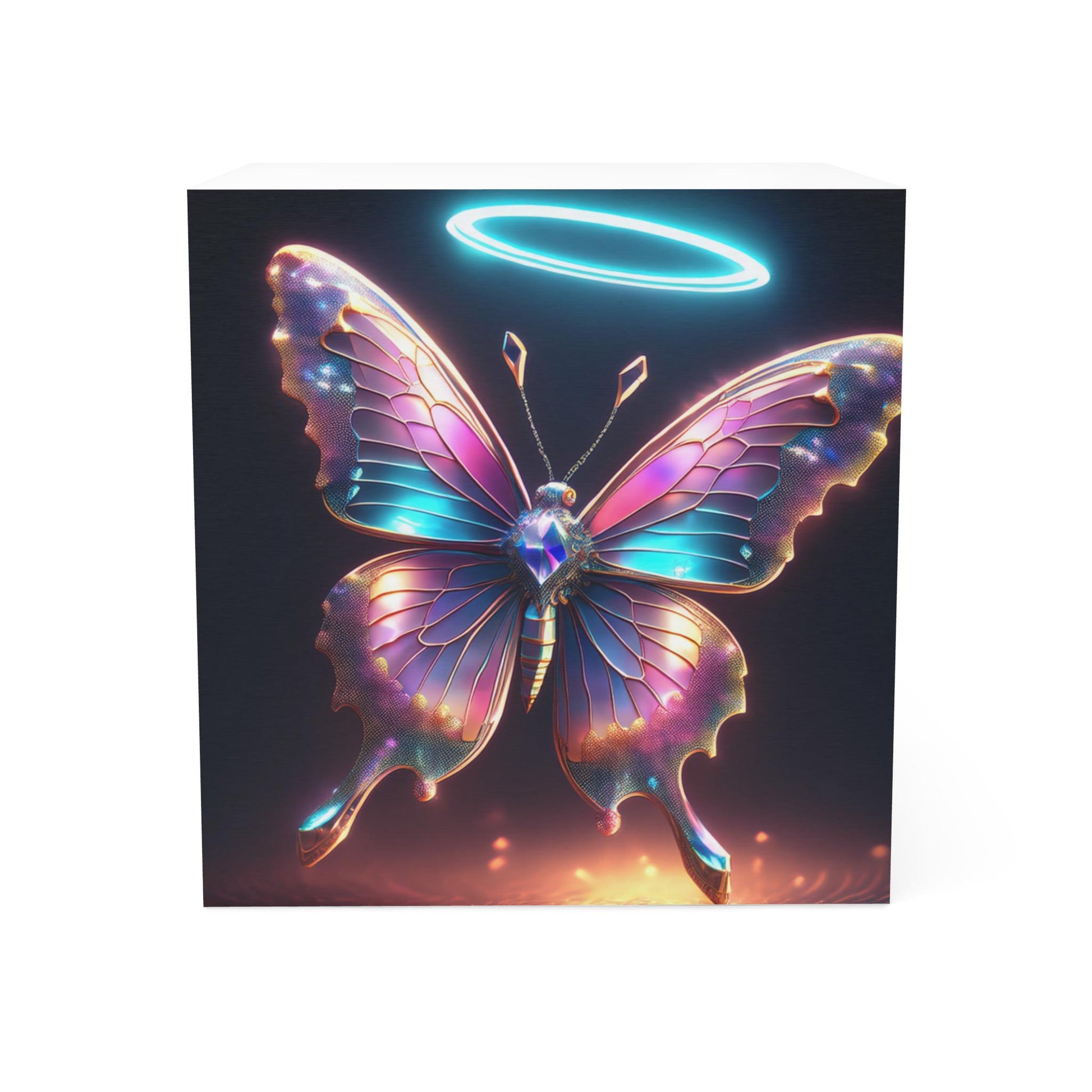 Colorful Dancing Halo Butterfly Note Cube with Halo Design, Inspirational Memo Pad, Gift for Writers, Office Decor, Easter, Angelic Vibes