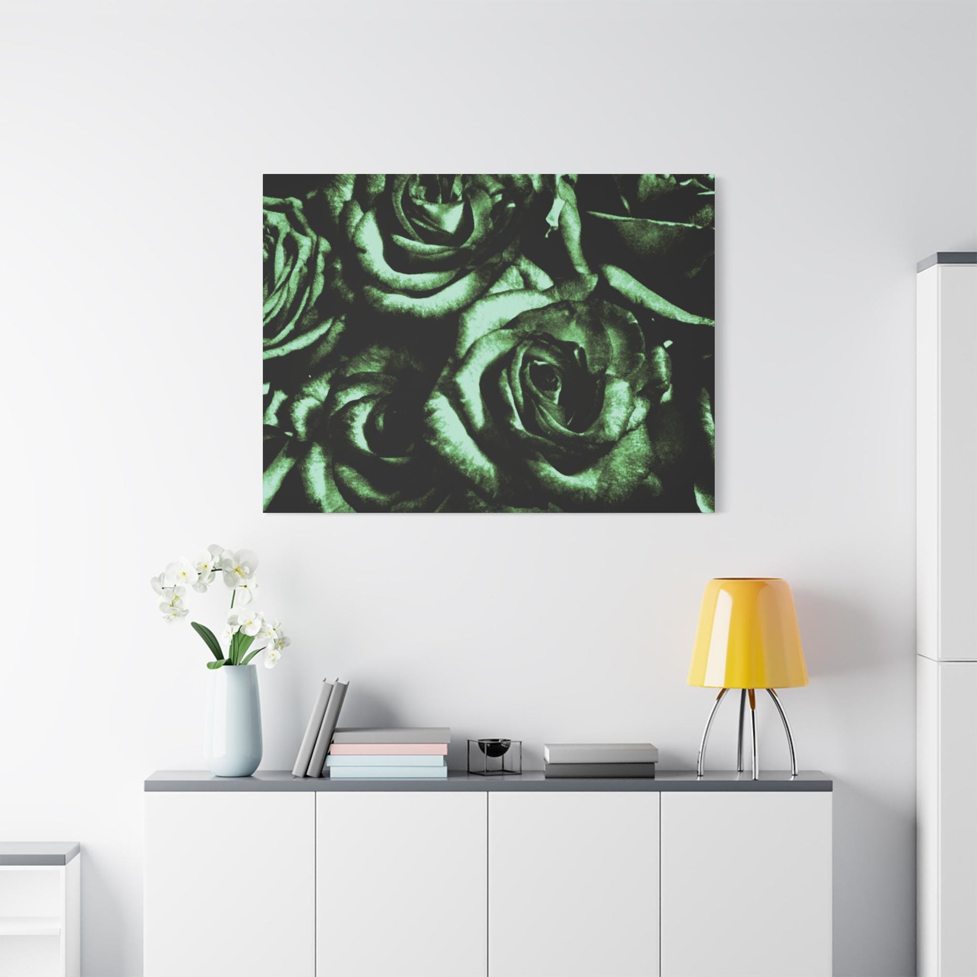 Black and Green Rose Canvas Wall Art, Floral Home Decor, Modern Art Print, Stylish Room Accent, Birthday Gift, Wall Decor