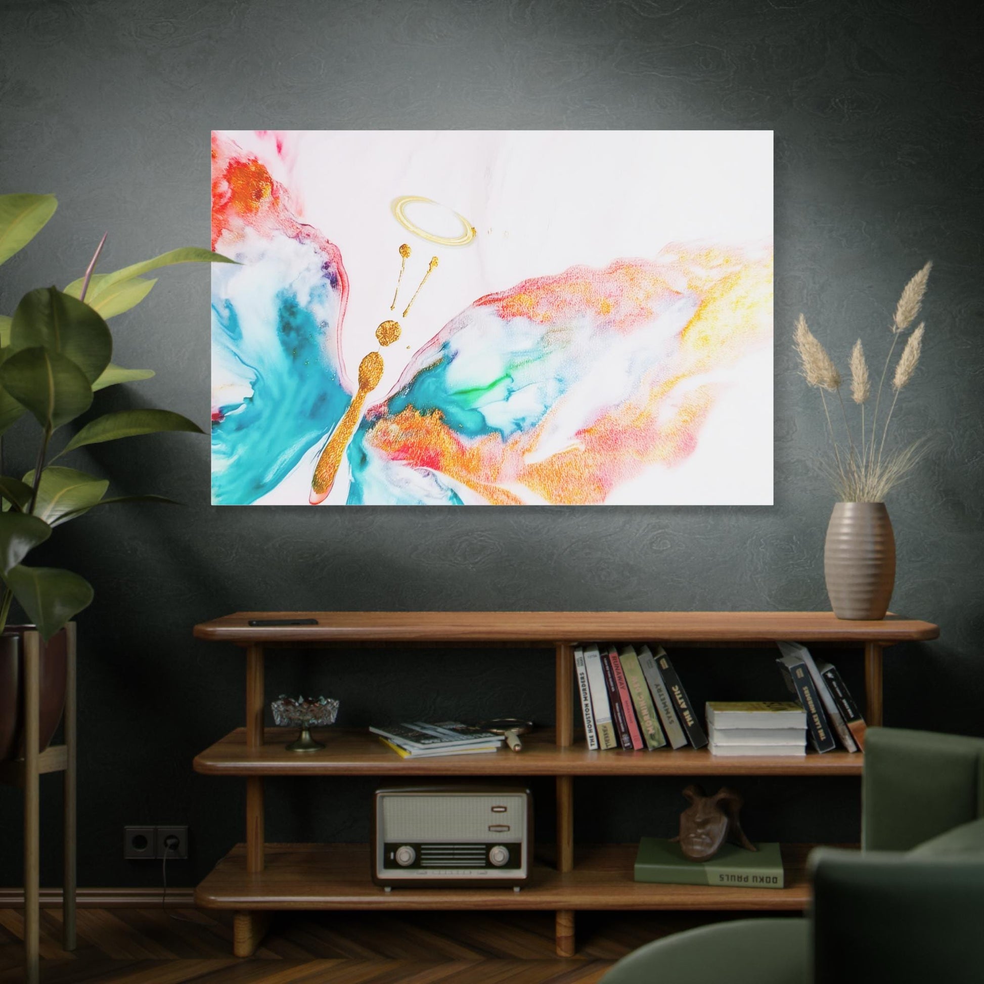 Colorful Halo Butterfly Canvas Wall Art, Inspirational Home Decor, Gift for Her, Modern Wall Art, Butterfly Artwork, Nature-Inspired Living