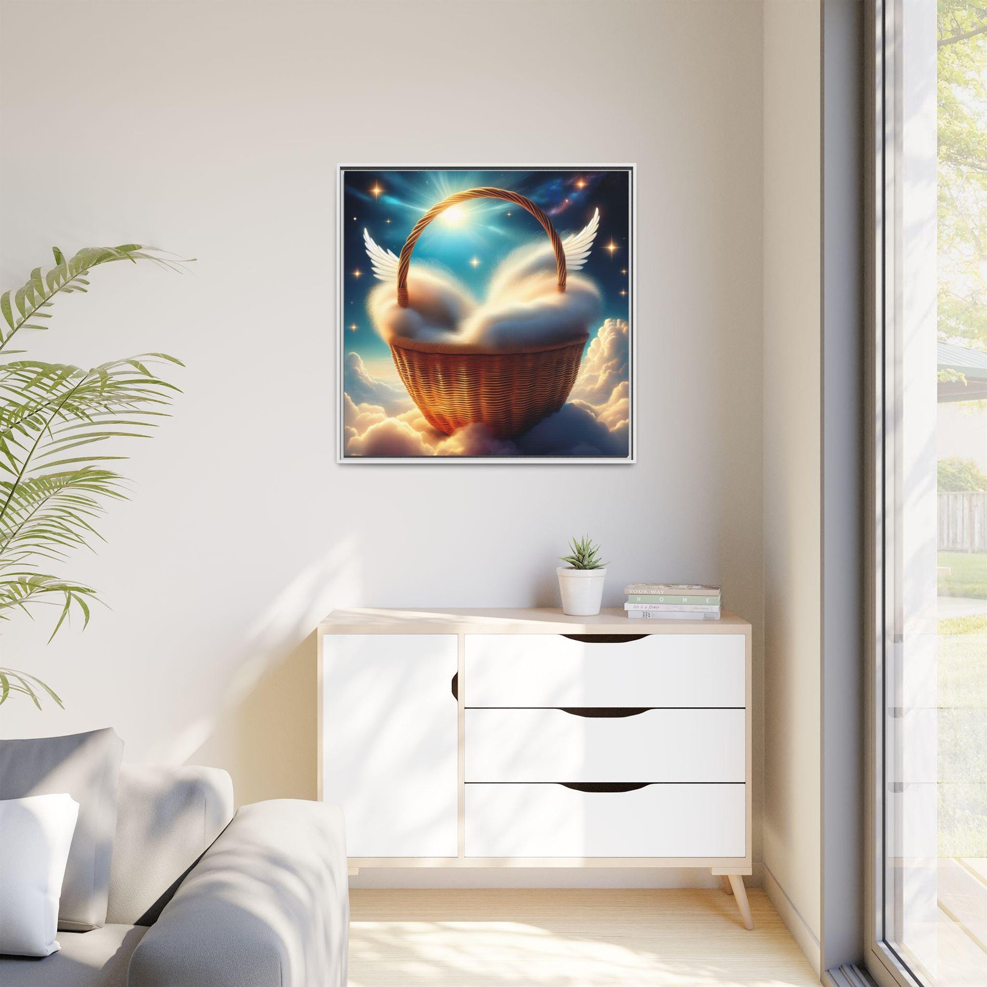 Holy Heaven in a Heavenly Basket Art Print, Inspirational Decor, Gift for Dreamers, Halo Butterfly, Unique Wall Art, Ethereal Decoration