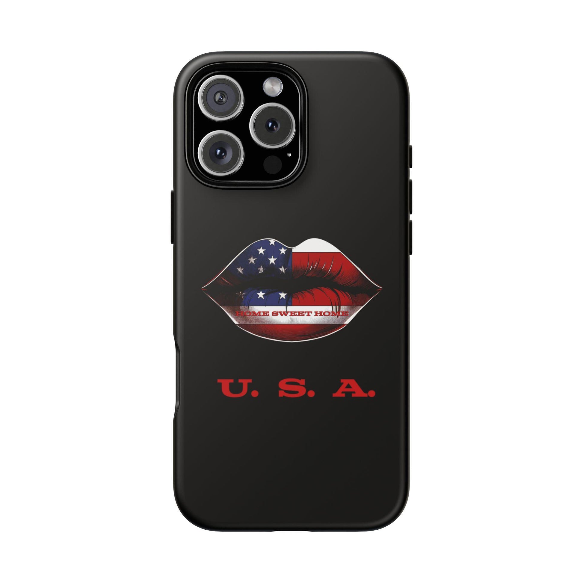 Patriotic Lips Home Sweet Home USA Phone Case with USA Design, American Flag Kiss Lip Graphic, Gift for Veterans, Halo Butterfly,