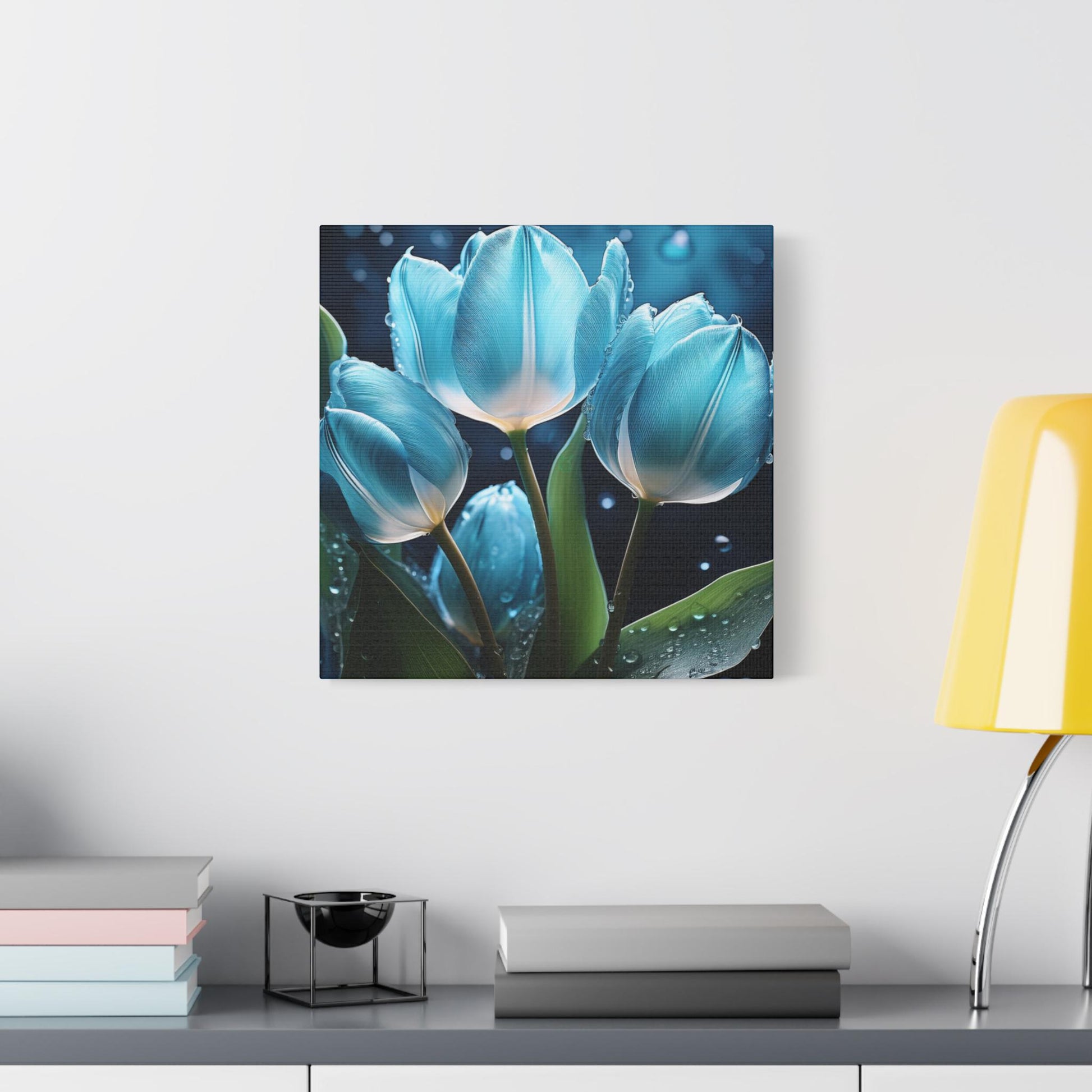 Beautiful Blue Tulip Canvas Art, Floral Wall Decor, Home Accents, Gift for Her, Nature Inspired Art, Halo Butterfly, Modern Flower Print