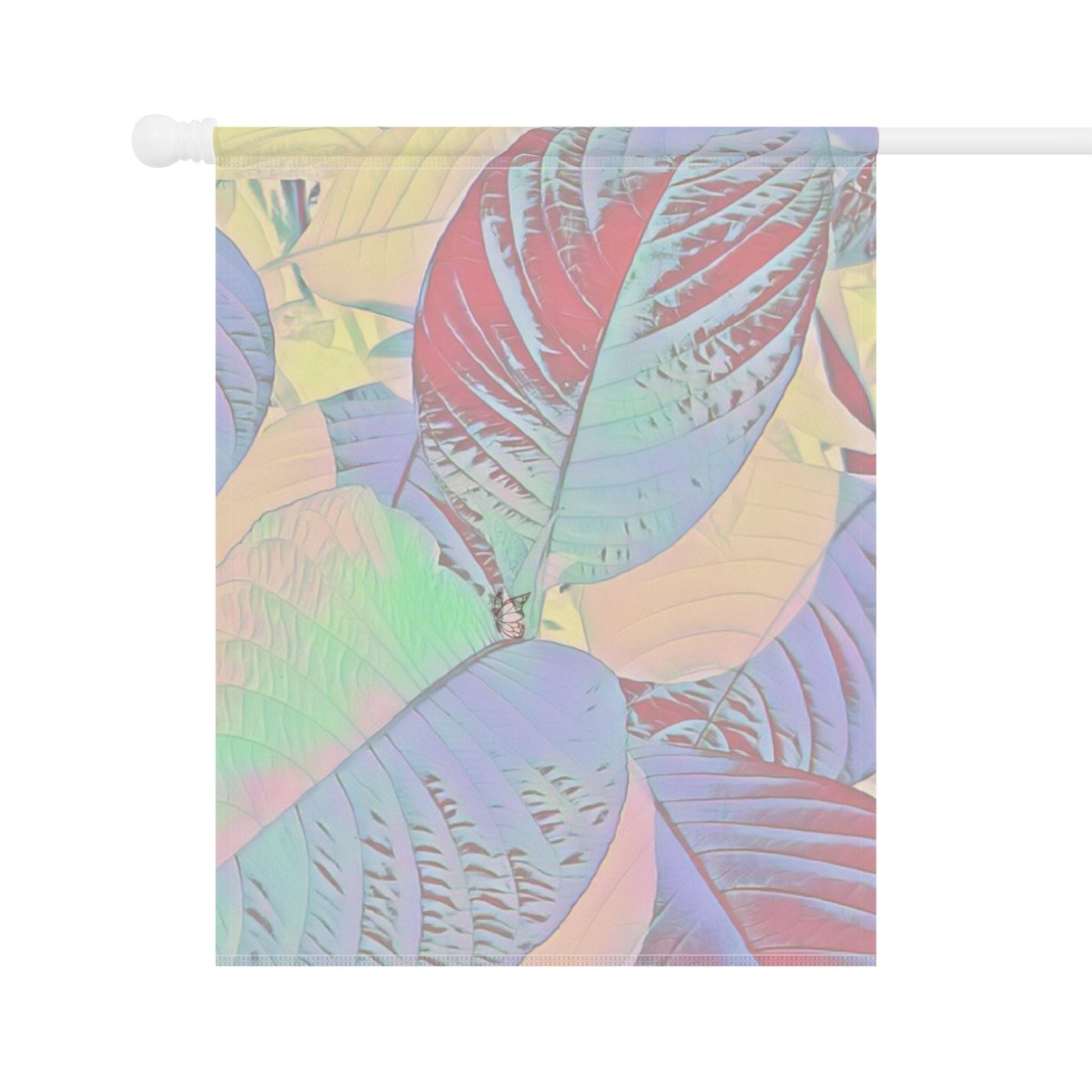 Colorful Botanical Leaves Garden & House Banner, Vibrant Garden Flag, Outdoor Decoration, Halo Butterfly, Nature Inspired Banner