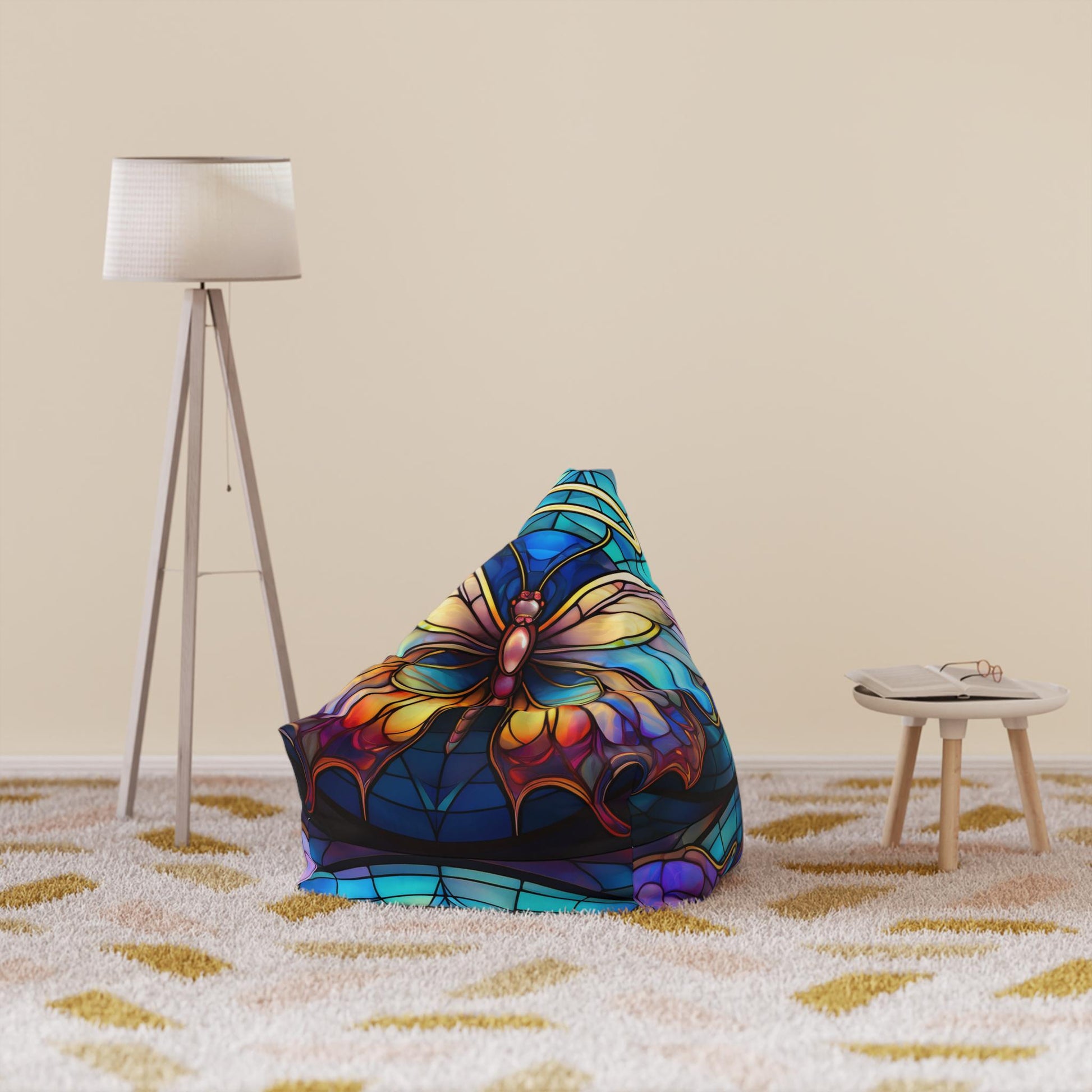 Colorful Halo Butterfly Bean Bag Chair Cover, Cozy Home Decor, Fun Seating for Lounging, Unique Gift Idea, Playroom Furniture