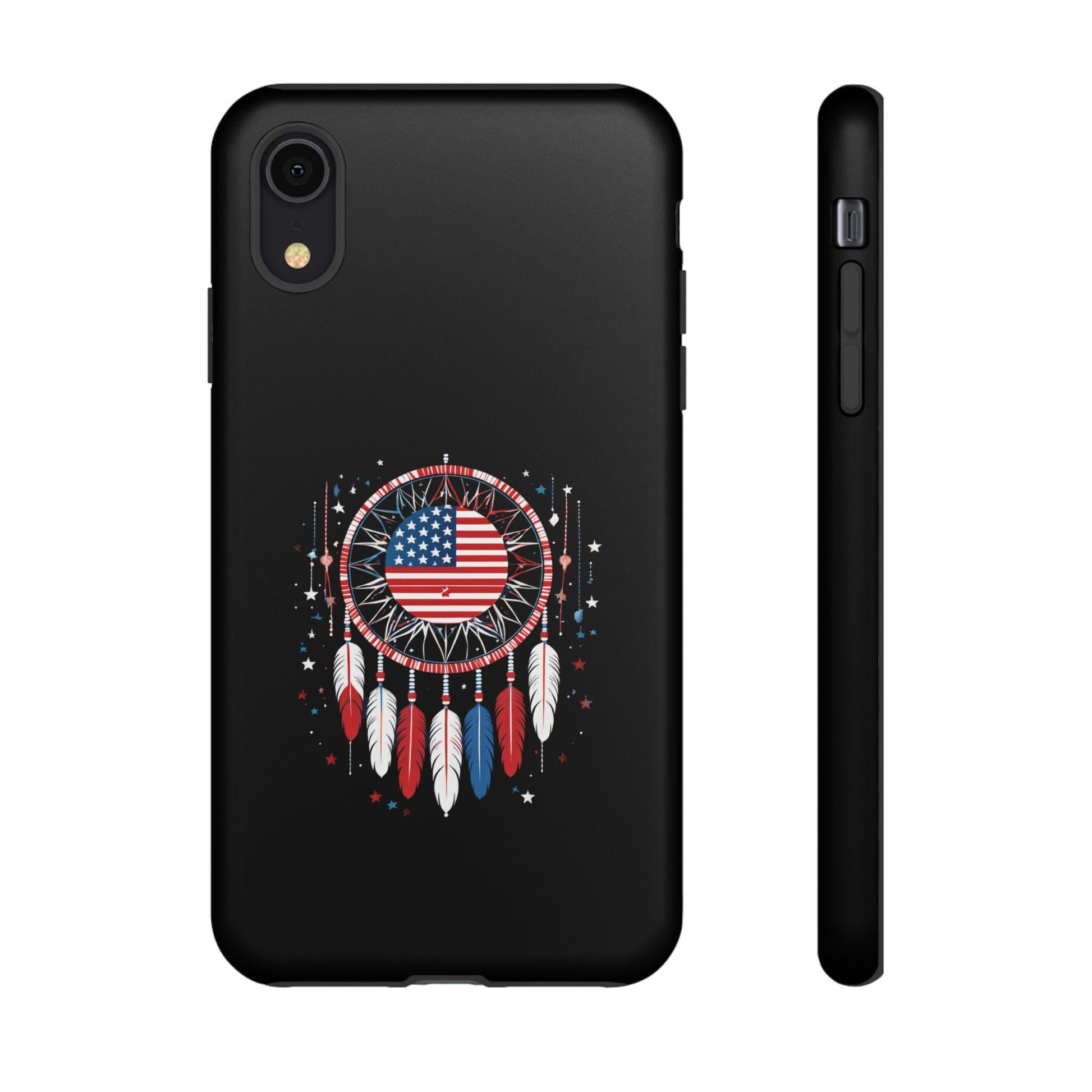 Patriotic Phone Case with Dreamcatcher Design, Tough Cases, Unique Gift for Independence Day, American Flag Style, Halo Butterfly