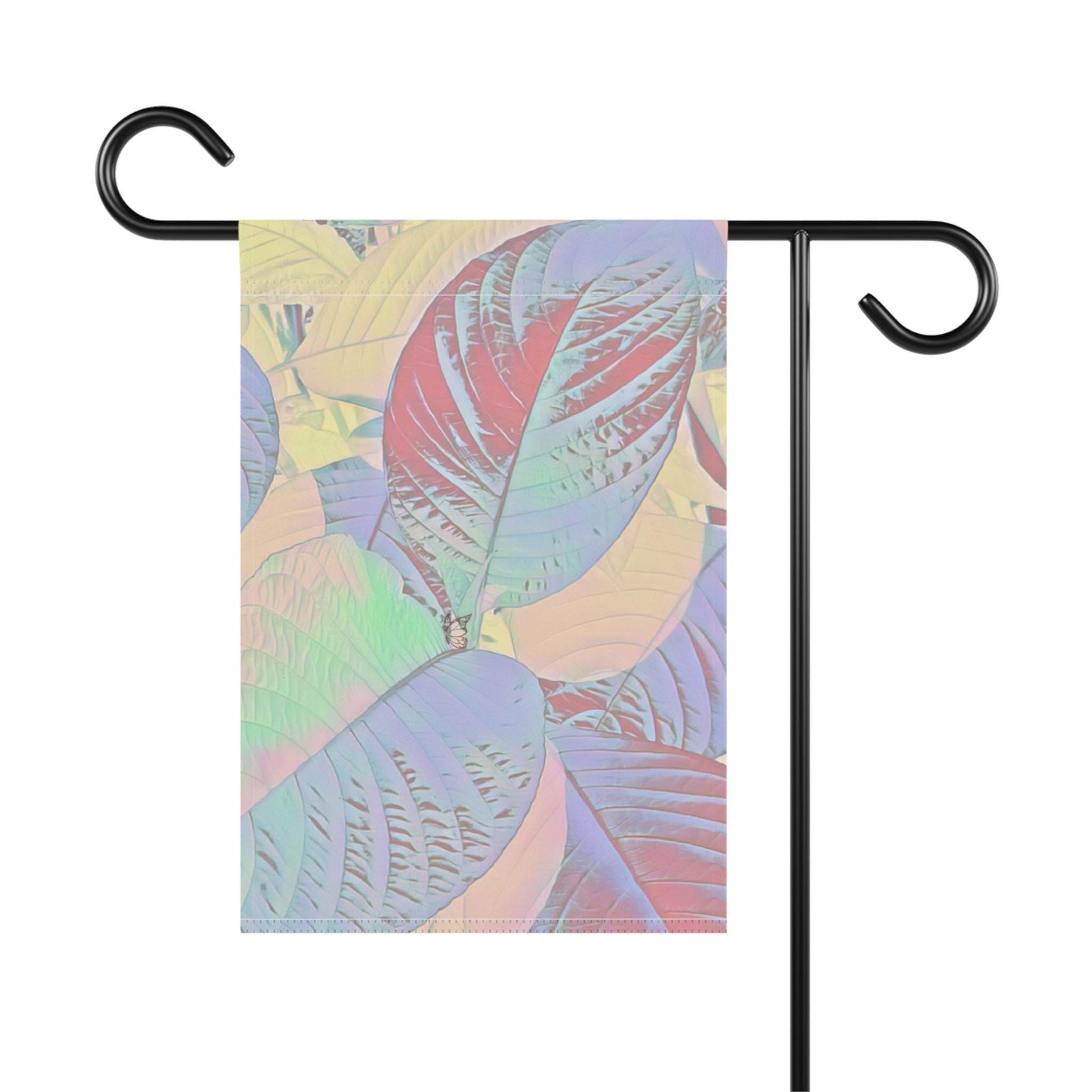 Colorful Botanical Leaves Garden & House Banner, Vibrant Garden Flag, Outdoor Decoration, Halo Butterfly, Nature Inspired Banner