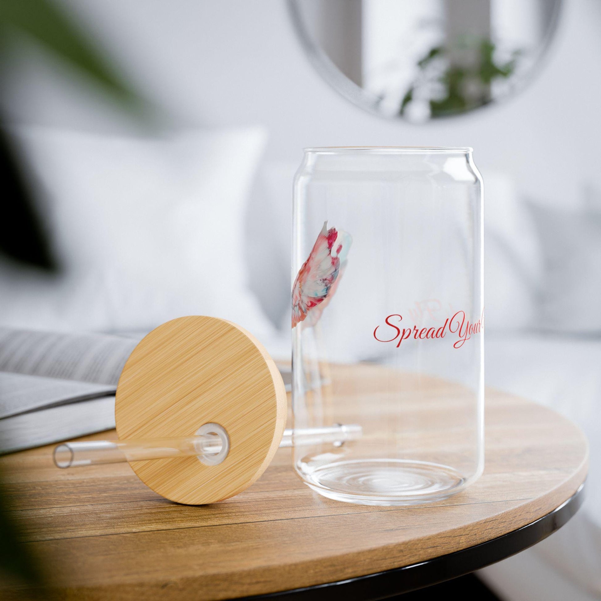 Colorful Bird Glass Sipper with Bamboo Lid, Perfect for Eco-Friendly Hydration, Gift for Bird Lovers, Beverage Jar, Summer Party Decor
