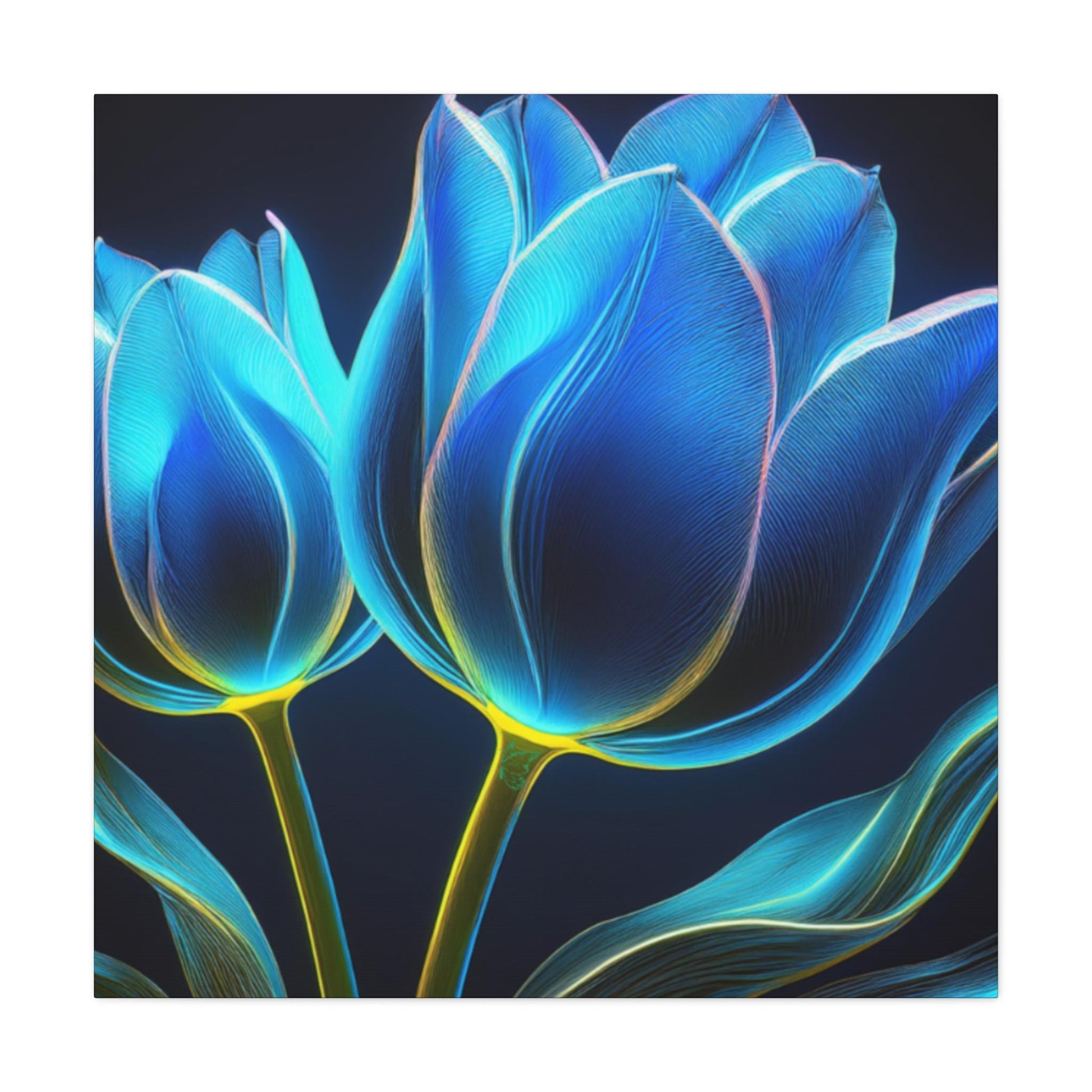 Bold Blue Tulip Canvas Wall Art, Flower Print Decor, Home Gallery Display, Gift for Flower Lovers, Halo Butterfly, Colorful Floral Artwork