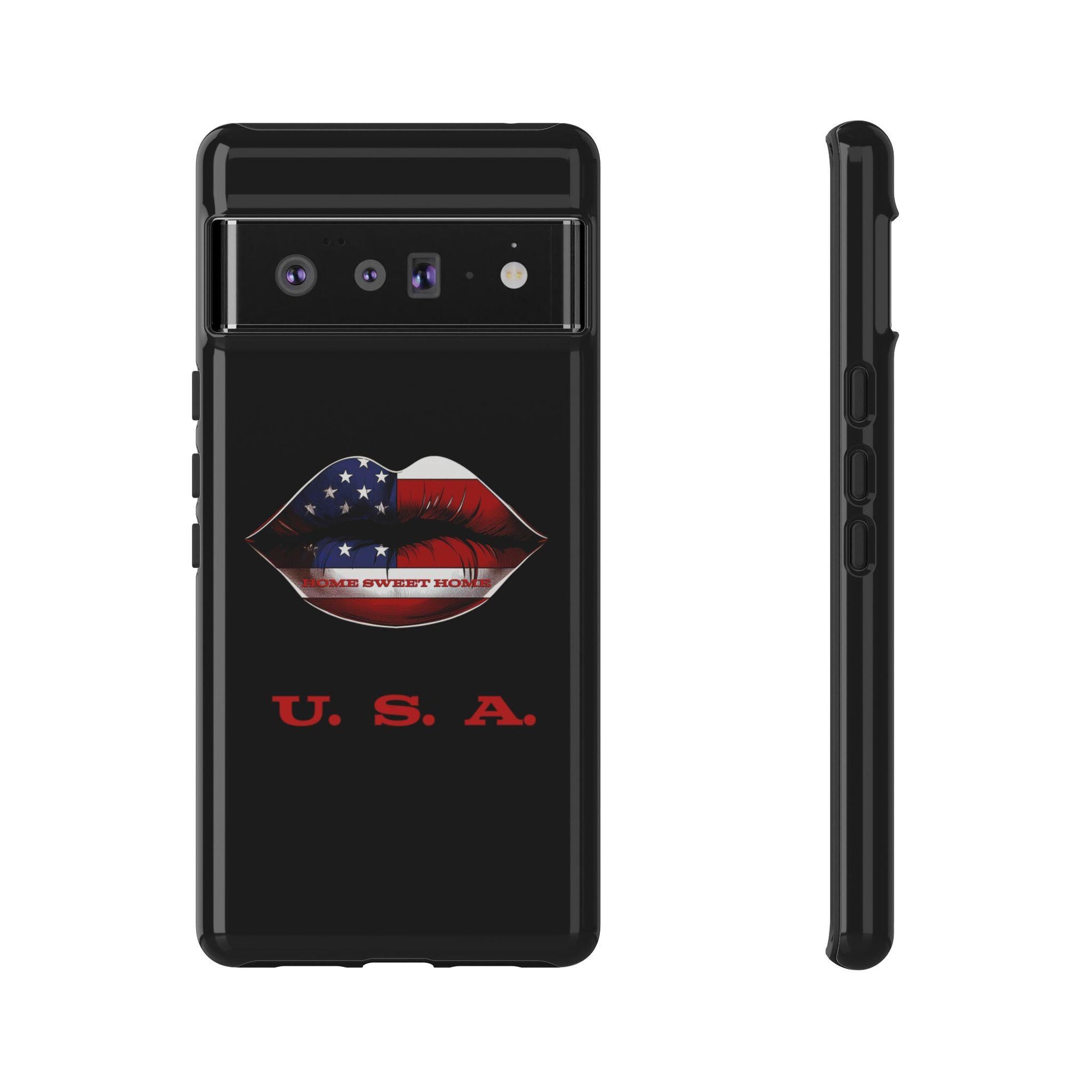 Patriotic Lips Home Sweet Home USA Phone Case with USA Design, American Flag Kiss Lip Graphic, Gift for Veterans, Halo Butterfly,