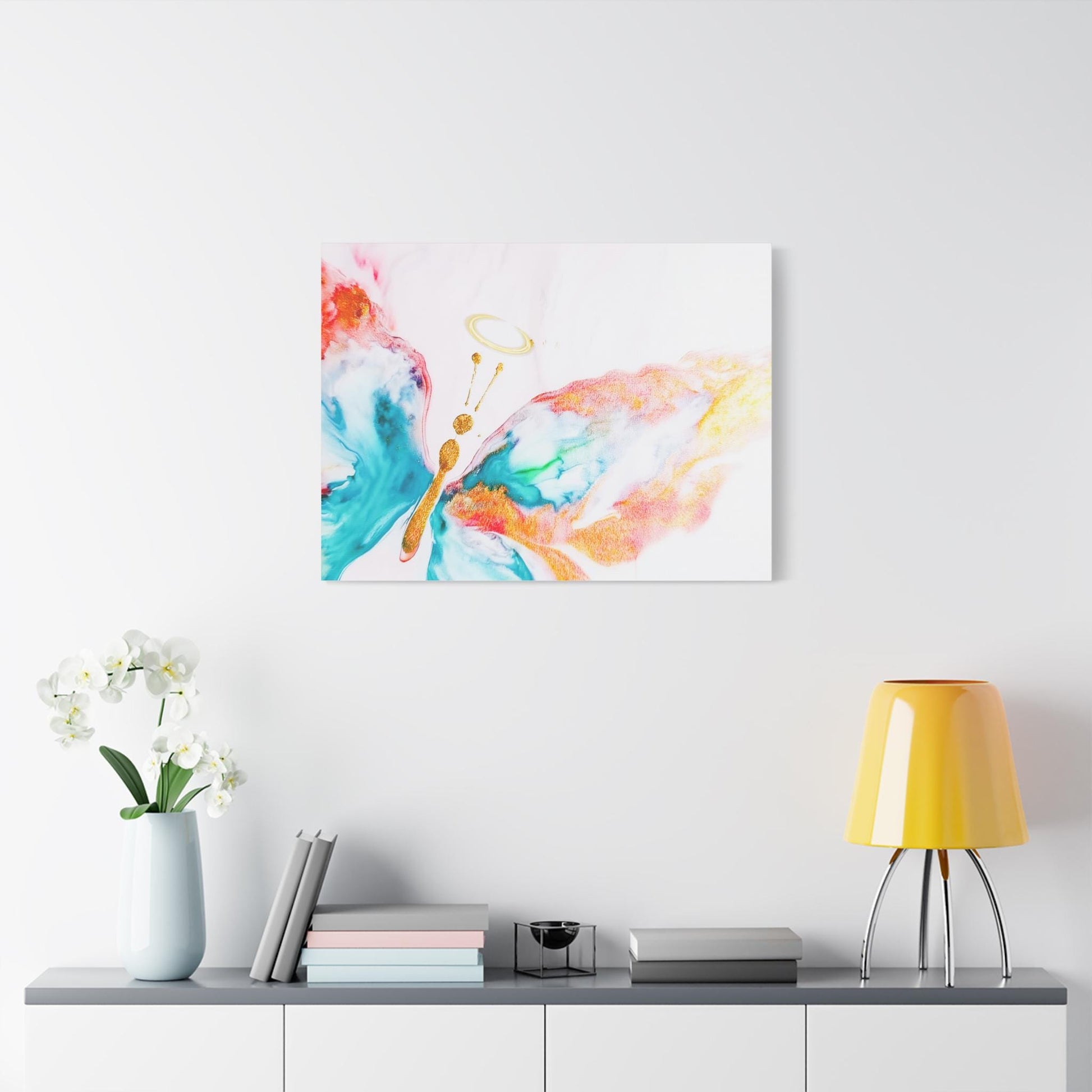 Colorful Halo Butterfly Canvas Wall Art, Inspirational Home Decor, Gift for Her, Modern Wall Art, Butterfly Artwork, Nature-Inspired Living