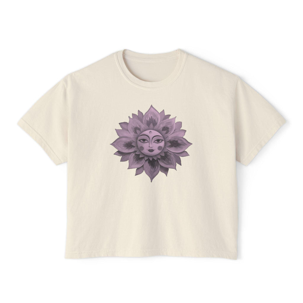 Boho Sun Flowers Graphic Boxy Tee - Relaxed Fit Women's Top, Casual Summer Outfit, Festival Wear, Gift for Her, Sun Lover Shirt