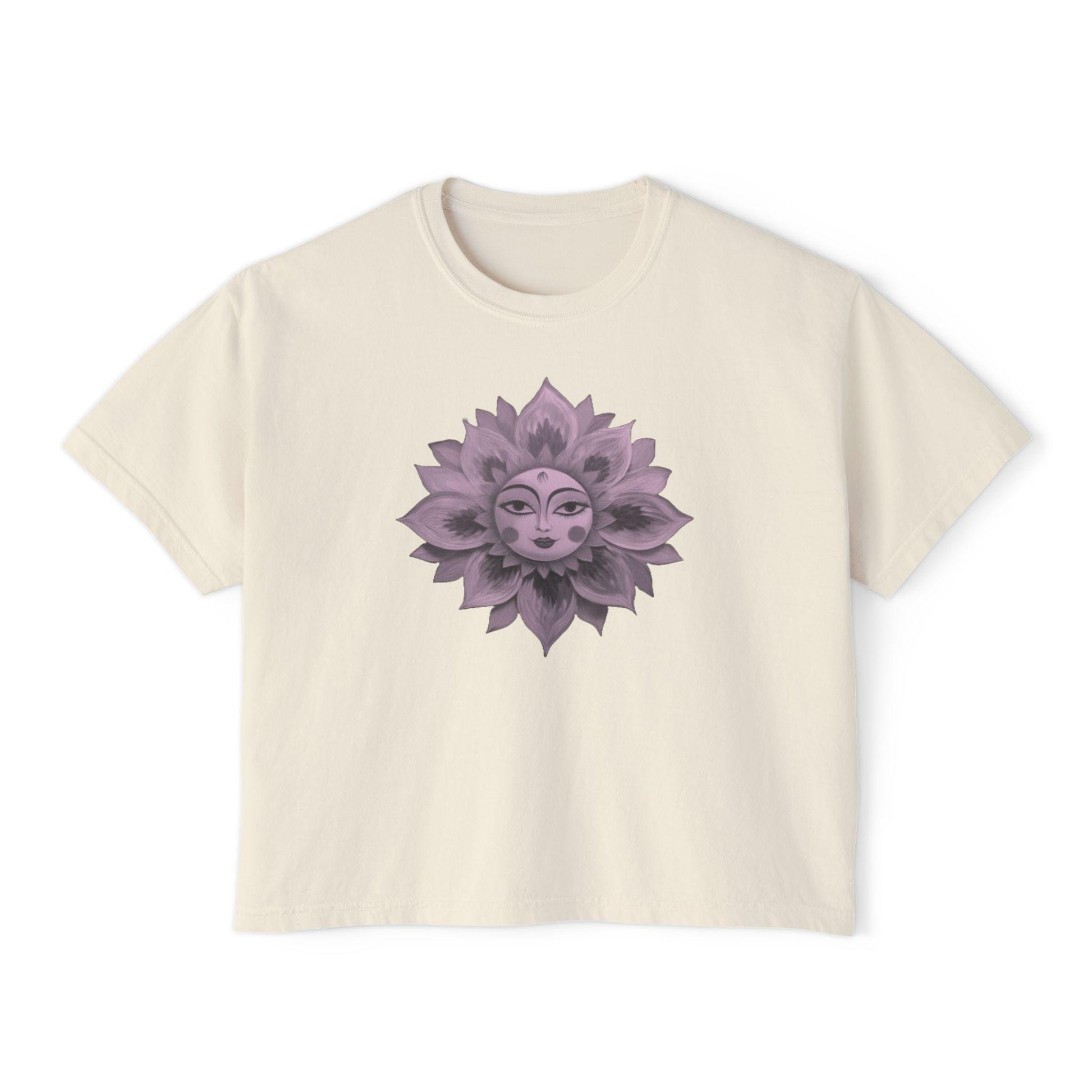 Boho Sun Flowers Graphic Boxy Tee - Relaxed Fit Women's Top, Casual Summer Outfit, Festival Wear, Gift for Her, Sun Lover Shirt