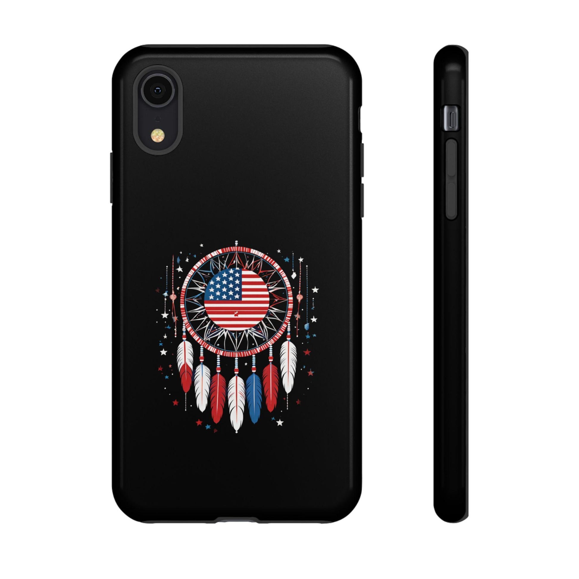 Patriotic Phone Case with Dreamcatcher Design, Tough Cases, Unique Gift for Independence Day, American Flag Style, Halo Butterfly