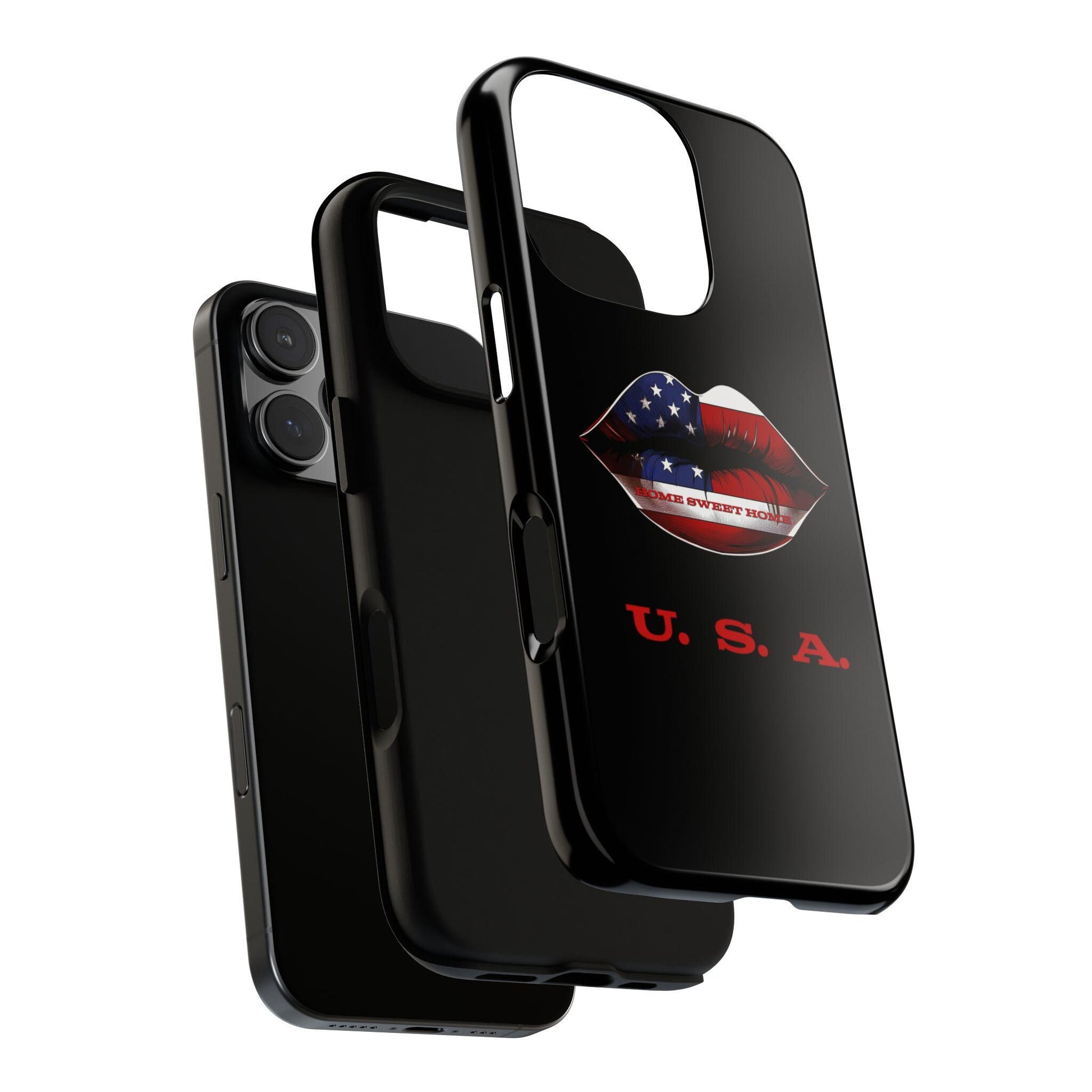 Patriotic Lips Home Sweet Home USA Phone Case with USA Design, American Flag Kiss Lip Graphic, Gift for Veterans, Halo Butterfly,