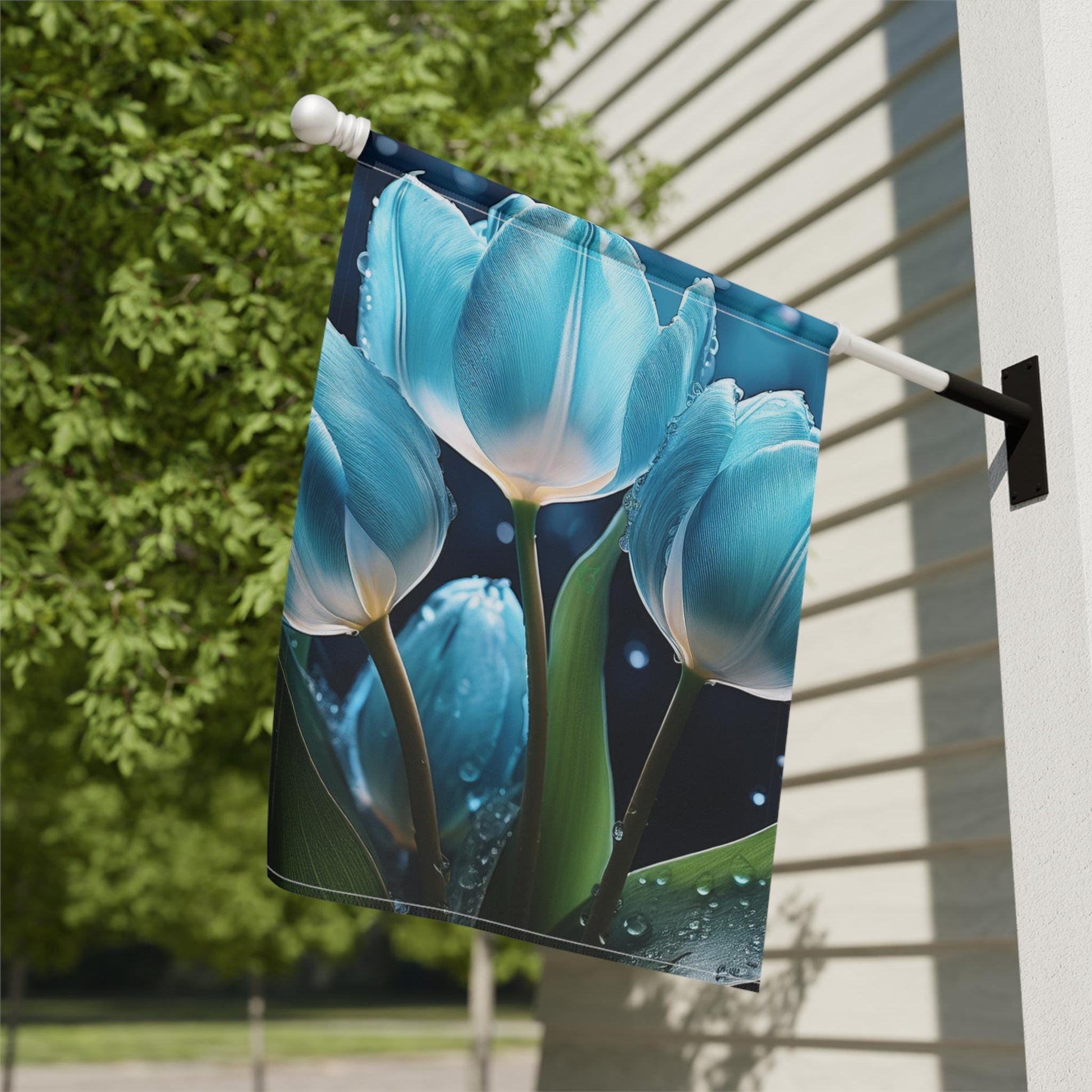 Chic Blue Tulip Garden Banner, Floral Outdoor Decor, Housewarming Gift, Spring Celebrations, Halo Butterfly, Yard Sign, Elegant Garden Art