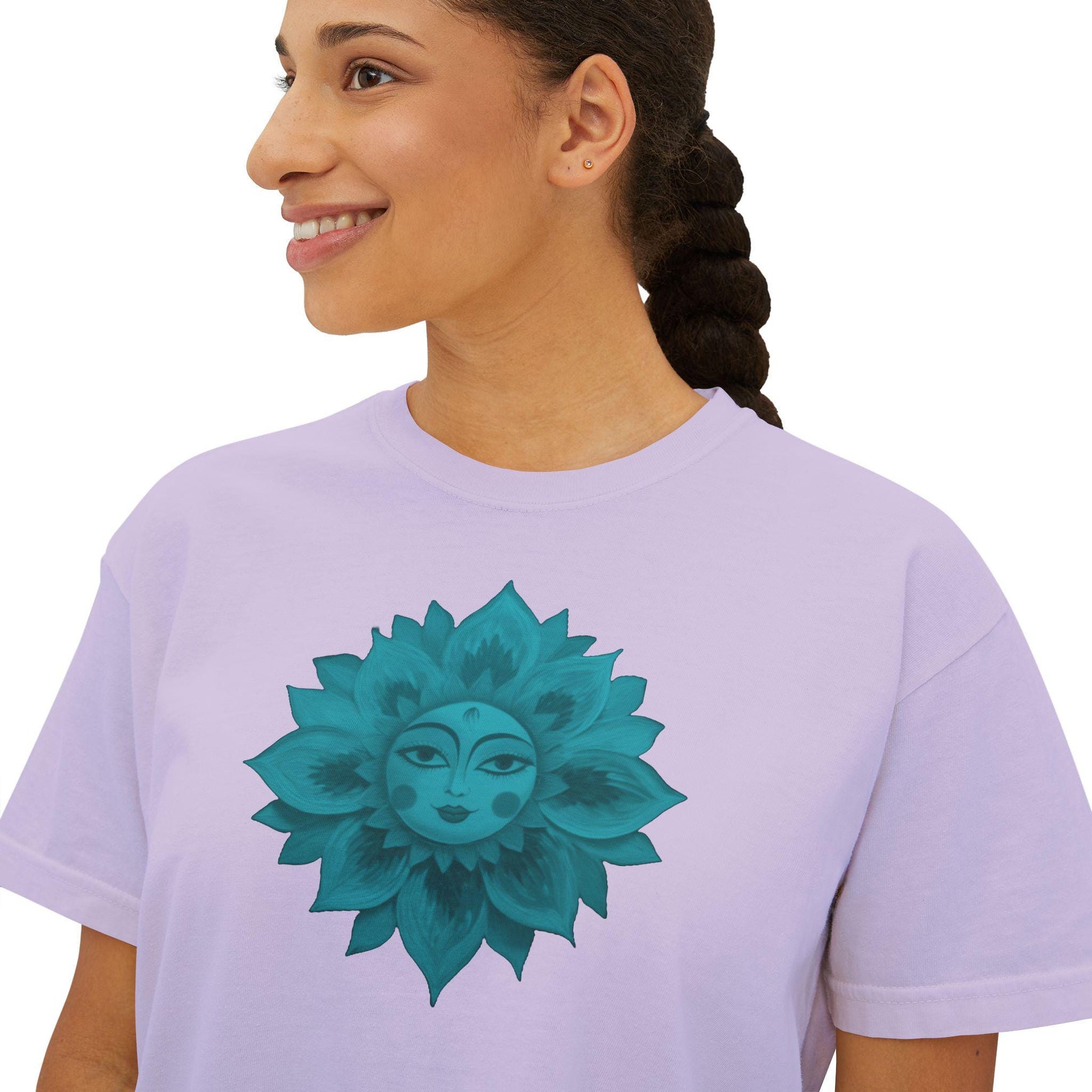 Bohemian Women's Boxy Tee with Floral Design, Casual Graphic T-Shirt, Summer Top, Gift for Her, Eco-Friendly Fashion