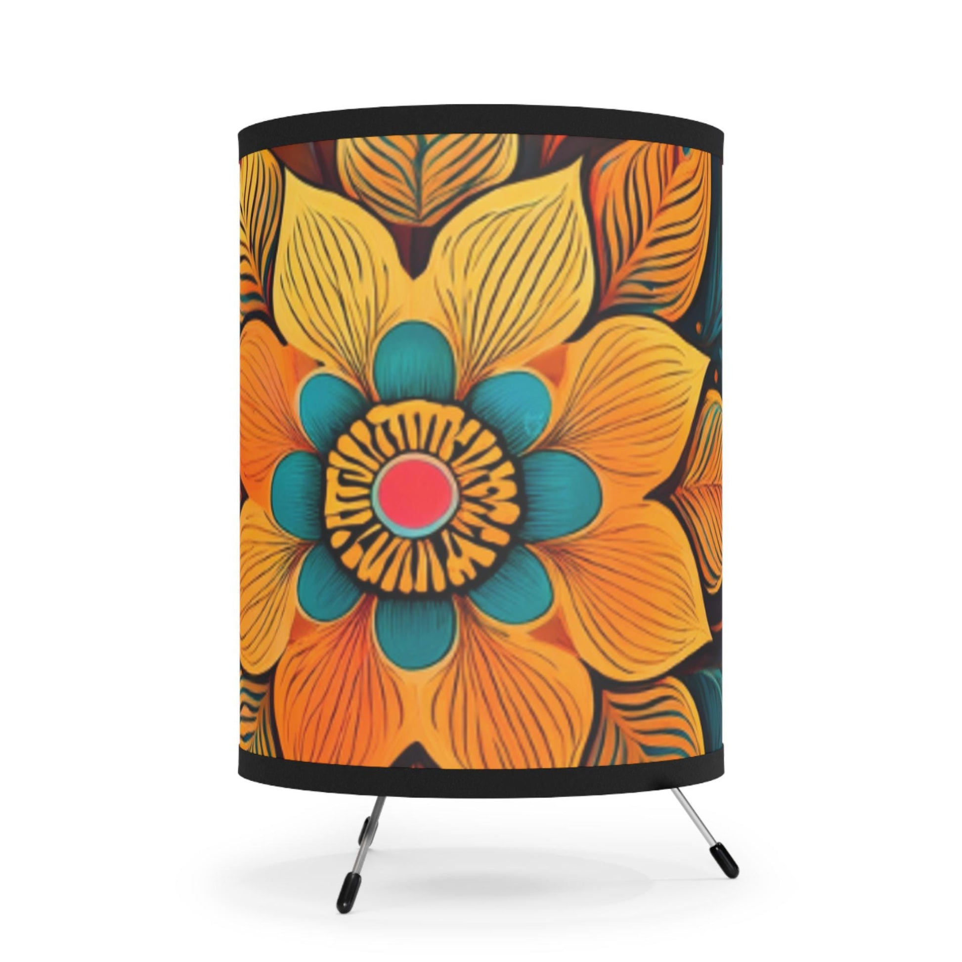 Bohemian Flower Tripod Lamp with High-Res Shade | Boho Home Decor, Unique Lighting, Halo Butterfly, Gift for Her, Artistic Interior