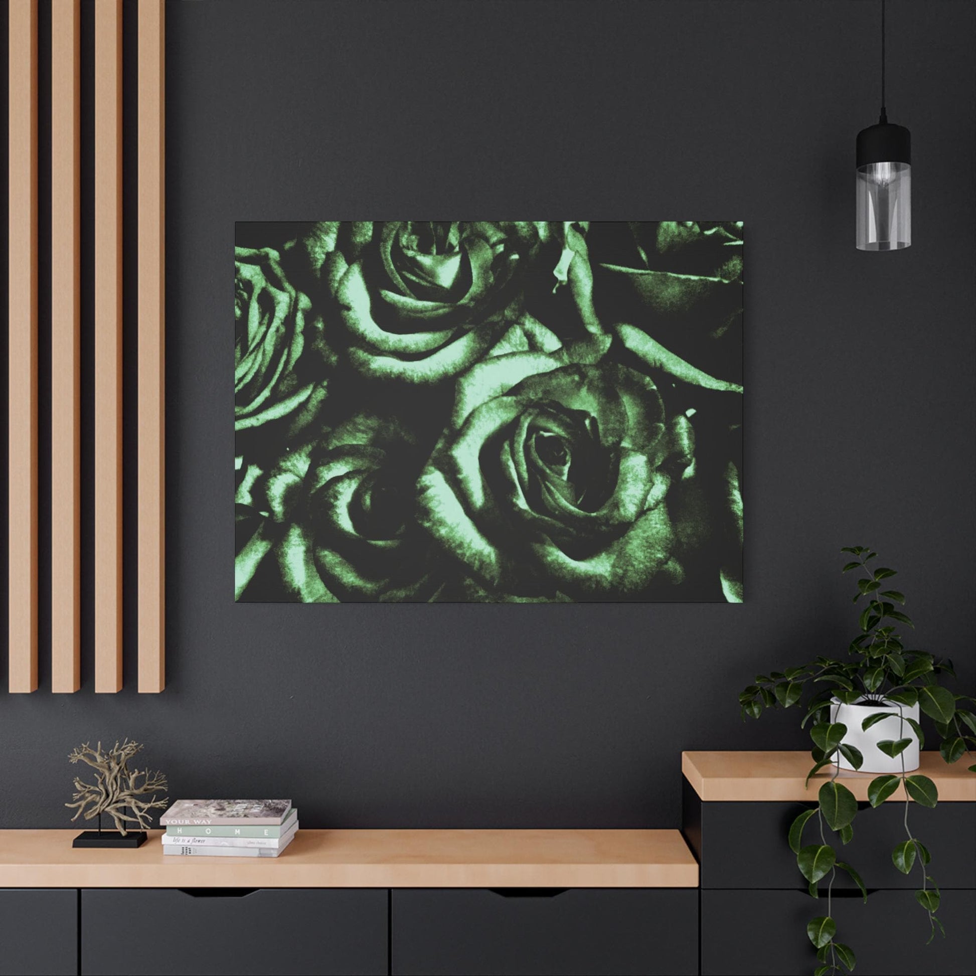 Black and Green Rose Canvas Wall Art, Floral Home Decor, Modern Art Print, Stylish Room Accent, Birthday Gift, Wall Decor