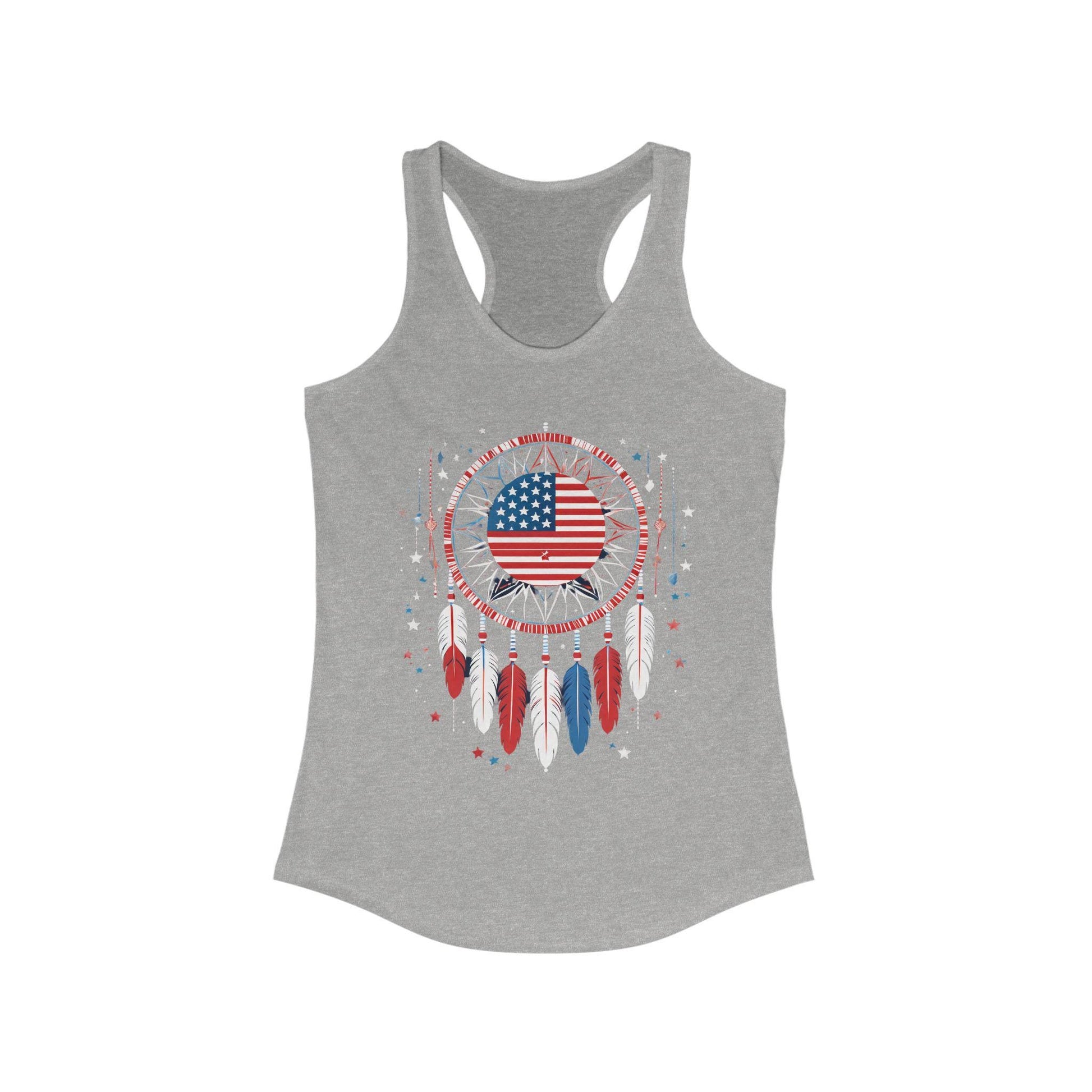 Patriotic Dreamcatcher Tank Top - Women's Racerback Tee for Summer, 4th of July, Boho Style, Halo Butterfly, Unique Gift